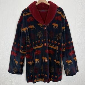 Vintage Denali Reversible Moose Print Fleece Jacket Cabin Core Size Large